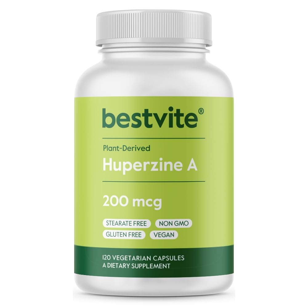 BESTVITE Huperzine A 200mcg from Naturally Derived Huperzia Serrata (120 Vegetarian Capsules) - No Stearates - No Flow Agents - Vegan - Non GMO - Gluten Free - Superior Form of Huperzine A