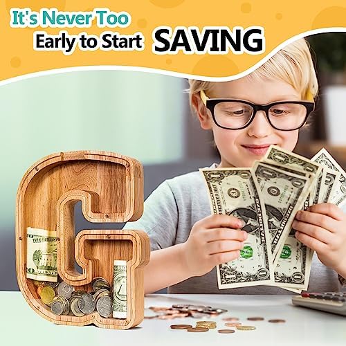 SummiDate Wooden Letter Piggy Bank| Piggy Bank for Boys Girls Toddler| Alphabet G Money Bank| Coin Bank Birthday Gift for Kids|Birthday Gift for Kids (G)