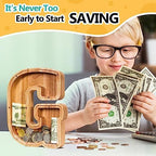 SummiDate Wooden Letter Piggy Bank| Piggy Bank for Boys Girls Toddler| Alphabet G Money Bank| Coin Bank Birthday Gift for Kids|Birthday Gift for Kids (G)