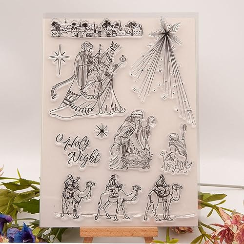Arbuya Christmas Jesus Clear Stamps for Card Making or Journaling X-Mas Camel Holly Night Rubber Stamps for Scrapbooking Journals Paper Crafts Decoration
