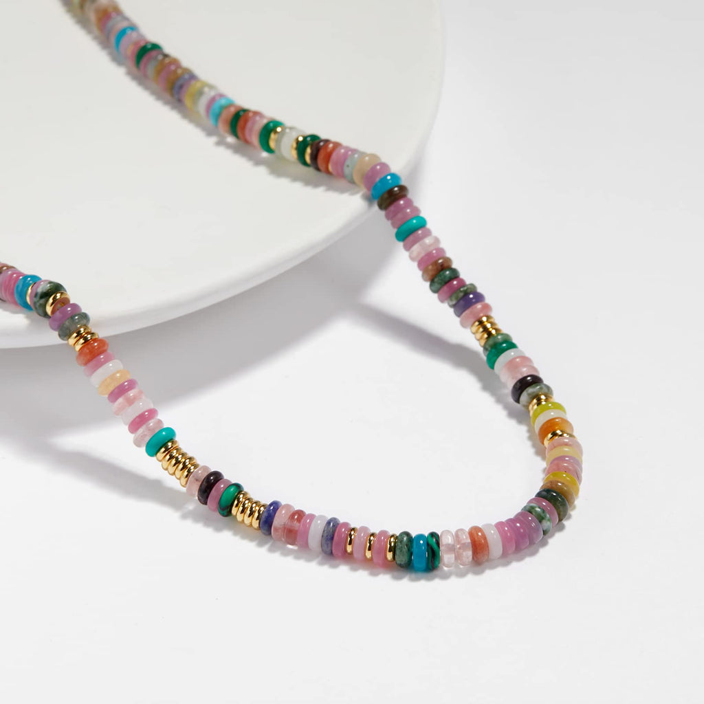 KissYan Beaded Necklaces for Women, Natural Stone Bead Choker(05)