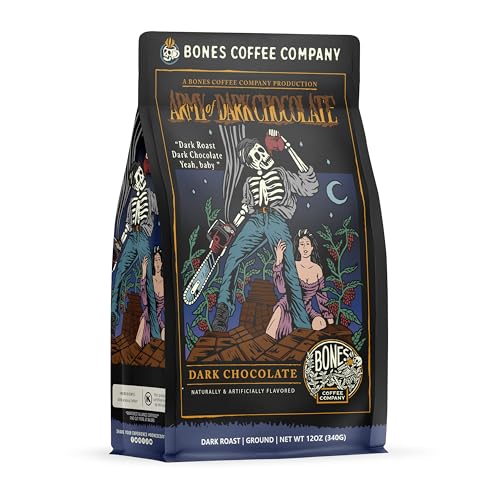 Bones Coffee Company Army Of The Dark Chocolate Flavored Coffee Beans, Dark Roast Ground Coffee Low Acid, Dark Chocolate Flavor (12 oz)