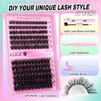 ALICE Lash Extension Kit Fluffy Volume Cluster Lashes Wispy 8-20MM D Curl Individual Lashes Eyelash Clusters Kit Lash Glue Bond and Seal Tweezers Diy Eyelash Extension Kit Self Application at Home