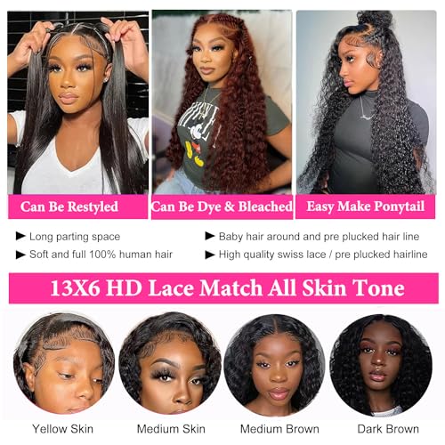 SODLIS 13x6 Deep Wave Lace Front Wigs Human Hair Pre PLucked 13x6 HD Lace Front Wigs Human Hair For Black Women Deep Curly Lace Front Wigs Human Hair Natural Color Glueless Wig（Natural Color，30 Inch）