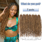 Boho Crochet Braids Human Hair 18 Inch Goddess Box Braids Crochet Hair for Black Women Human Hair Curls Pre looped Synthetic Boho Box Braid Crochet Hair Extensions(Brown, 77Strands)