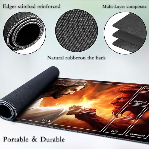 for MTG Game Playmat, for Magic TCG Rubber Play mat,Tabletop Card Playmats with Smooth Surface,Trading Card Inked Game Mat with New Zones,Battle Game,God Battles