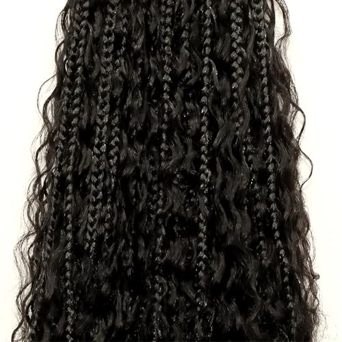 Crochet Human Hair Boho Box Braids with Human Hair Curls Pre-looped Crochet Braids Synthetic Braids with Human Hair Curly for Black Women 18inch 2Pack 80Strands