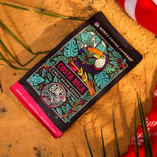 Bones Coffee Company Costa Rica Single-Origin Coffee Beans, Whole Bean Coffee Medium Roast Gifts Low Acid Gourmet, Cocoa, Nutty, Milk Chocolate Notes (12 oz)