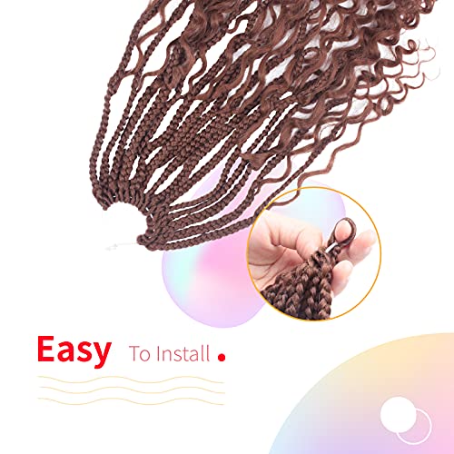 Niseyo Goddess Box Braids Crochet Hair 14 Inch 8 Packs Short Crochet Box Braids Pre Looped Curly Ends Boho Style Synthetic Hair (30#/Medium Dark Brown)