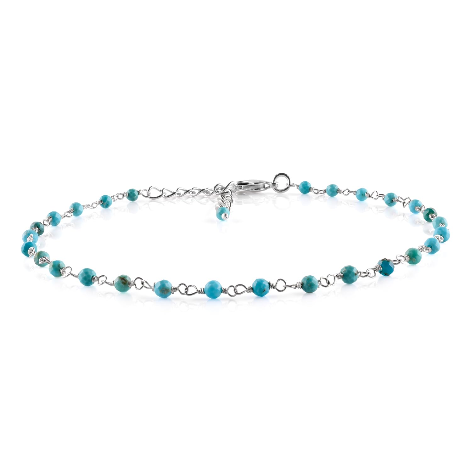 YANARA Blue Turquoise Anklet for Women, Dainty Boho Summer Beach Jewelry for Girls, December Birthstone Handmade Charm Ankle Bracelets Silver Plated 9+1.5 inch Chain, Mother's Day Jewelry For Her