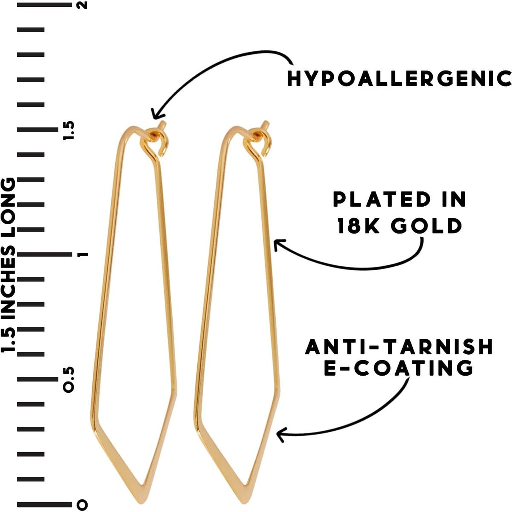 Geometric Chevron Threader Hoop Earrings for Women - 18K Gold Plated Hoops