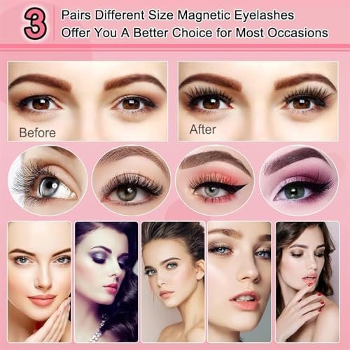 Ginani Lashes, Ginani Magnetic Lashes, Magnetic Eyelashes, Magnetic Lashes with Applicator, Reusable Magnetic Eyelashes, Magnetic Eyelashes Natural Look (Bushy)