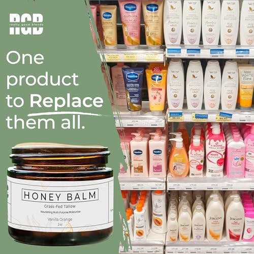 Tallow and Honey Balm, Handmade, Organic Body Butter, Grass-Fed Beef Tallow for Skin, All-Natural Moisturizer - 2 oz (Vanilla Orange)