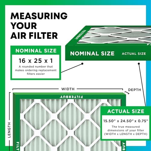 Filterbuy 16x25x1 Air Filter MERV 8 Odor Eliminator (4-Pack), Pleated HVAC AC Furnace Air Filters Replacement with Activated Carbon (Actual Size: 15.50 x 24.50 x 0.75 Inches)
