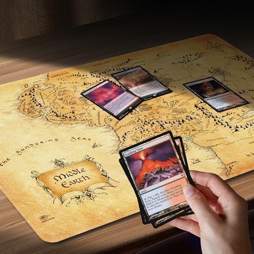 MTG Playmat Non-Slip Rubber Backing Printing Commander Board Game Desk Mat Duel Mat TCG PTCG Playmat 24x14 inches and Free Storage Bags (YXD-Middle Earth 2)