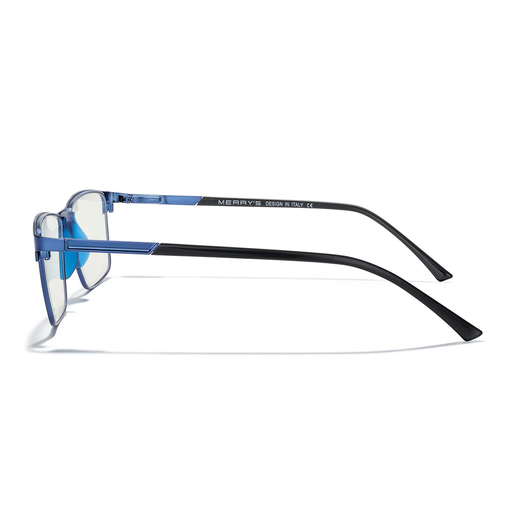 MERRY'S Fashion Blue Light Blocking Glasses - Reading Glasses Metal Frame Spring Hinge Readers for Men Eyeglasses (Blue-52MM, 1.75)