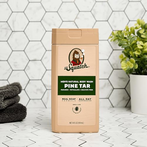NEW Dr. Squatch Natural Body Wash and Hair Kit for Men Gift Set - Pine Tar - Exfoliating Body Wash (14 oz, 2 Pack) + Shampoo (8 oz) + Conditioner (11.5 oz)