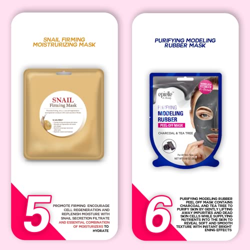 Epielle All In One Kit, cleansing, facial sheet mask, peel off, Fun facial mask Kit, Moisturizing Facial Skincare for Sensitive Skin & Acne | Spa Day Party, Mothers Day Gifts