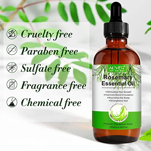 Rosemary Oil for Hair Growth 4.04 Fl Oz, Rosemary Essential Oil for Eyelashs, Eyebrows, Face, Skin Care, Body Massage, Aromatherapy, Hair Loss Treatment, Nourishes The Scalp, Improve Blood Circulation