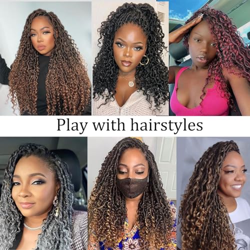 Goddess Locs Crochet Hair 18inch,9 Pakcs Boho Locs Crochet Hair,Faux Locs Crochet Hair for Black Women,Soft Locs With Curly Ends Pre Looped Crochet Braids(18inch(pack of 9),1B#)