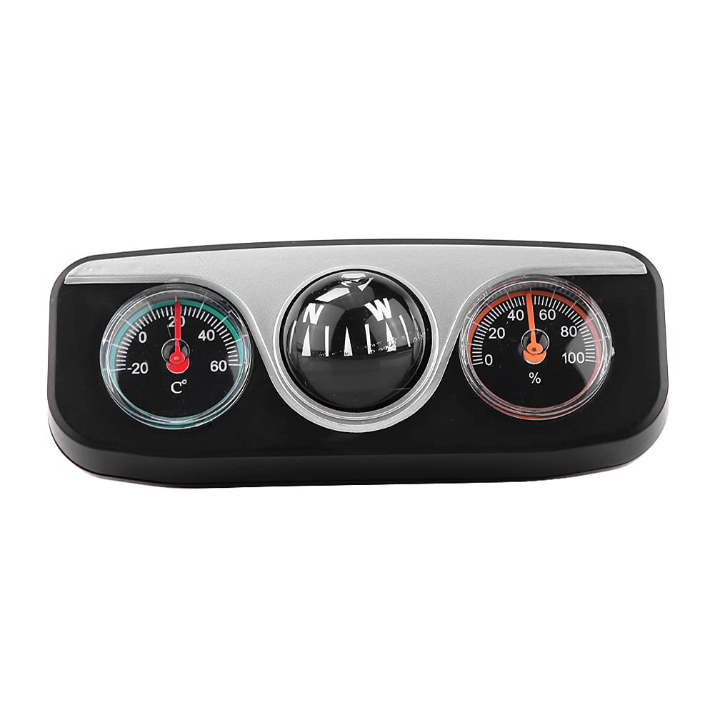 Car Thermometer, Hygrometer 3 in 1 Ball, Multi Functional Reading with Self Adhesive Tape, Black, Compact Size