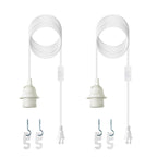 Zarnicy Plug in Light Socket - 16Ft Pendant Light Cord Kit E26/E27 Light Socket Hanging Lantern Lamp Cord with On/Off Switch,Socket Rings, 2 Pack, White