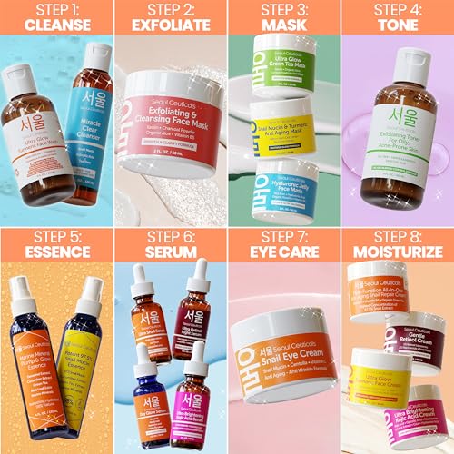 SeoulCeuticals Korean Skin Care 97.5% Snail Mucin Serum – K Beauty Skincare Night Serum Hyaluronic Acid for Face - Centella Anti Wrinkle Serum 1oz