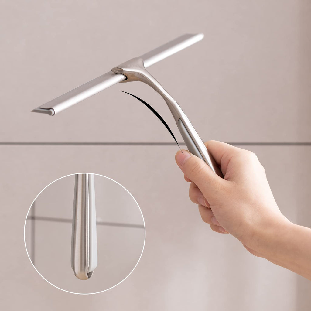 Shower Squeegee for Shower Doors 10 Inch Bathroom Squeegee for Windows,Kitchen,Mirror and Car Glass, Stainless Steel with Adhesive Hook
