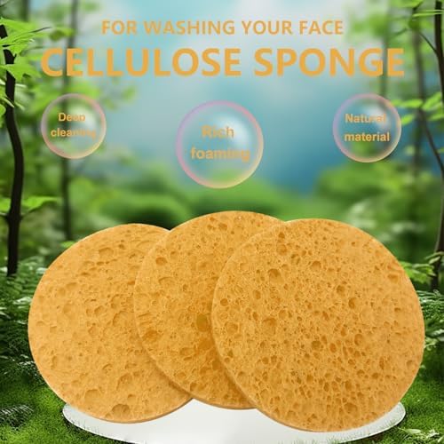 50-Count Large Compressed Facial Sponges for Estheticians,Daily Cleansing and Gentle Exfoliating- 100% Natural Cellulose Spa Sponge Perfect for Removing Dead Skin,Dirt and Makeup(Round 2.95", Yellow)