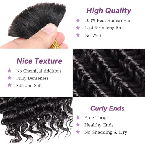 Human Braiding Hair For Boho Braids Deep Water Wave Bulk Human Hair for Braiding 12A Wet and Wavy Curly 100% Human Hair Extensions 3 Bundles 120g Natural Color 18inch