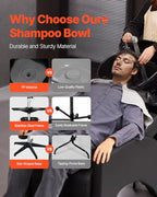 VEVOR Portable Shampoo Bowl, Deep Shampoo Sink for Washing Hair with Adjustable Height and Angle, Includes Drain Hose, Shower Head and Bucket, Portable Salon Sink for Barbershop Spa Center Use, Black