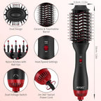 Dual Voltage Hair Dryer Brush with UK Plug Blow Dryer Brush for European Travel 110V-120V/220V-240V One Step Hot Air Brush and Styler Volumizer with Negative Ion Anti-frizz (Black+red)