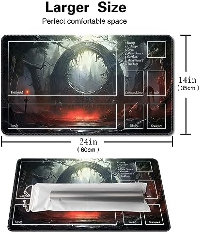 MTG Playmat Size 24x14in Free Storage Bags Non-Slip Backing Printing, Ideal for Card Game Enthusiasts TCG Playmat (with Zone,Spell of The Dark)