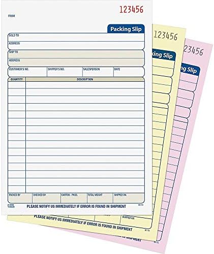 Adams Packing Slip Book, 3-Part, Carbonless, 5-9/16 x 7-5/16 Inches, 50 Sets per Pad (T5082),White/Canary/Pink