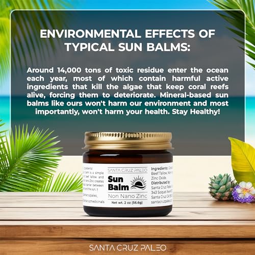 Santa Cruz Paleo Beef Tallow for Skin & Zinc Sunscreen, Grass Finished & Grass Fed Beef Tallow Face Moisturizer & Non Nano Zinc Oxide Mineral Based Sun Balm, Moisturizing Natural Formula, 2 oz