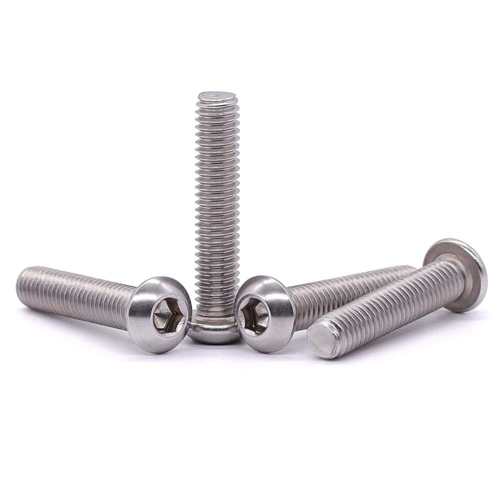 1/4-20 x 1-1/4" Button Head Socket Cap Bolts Screws, 304 Stainless Steel 18-8, Allen Hex Drive, Bright Finish, Fully Machine Thread, Pack of 100
