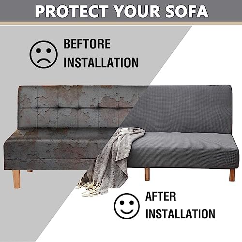 OQHAIR Armless Futon Cover Stretch Jacquard Sofa Slipcover Textured Small Checks Couch Cover Furniture Protector Machine Washable -Wine red-3Seater