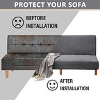 OQHAIR Armless Futon Cover Stretch Jacquard Sofa Slipcover Textured Small Checks Couch Cover Furniture Protector Machine Washable -Wine red-3Seater