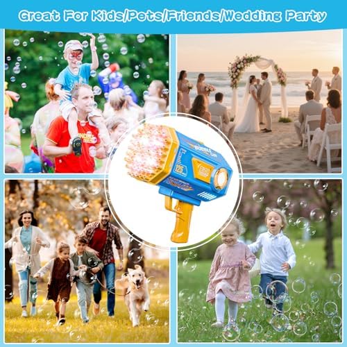 BOMOCO Bubble Gun, 125 Holes Bubble Machine Bubbles for Kids Age 3-12, Bubble Blaster Gun with Bubble Solution Summer Outdoor Bubble Toys Birthday Wedding Party Favors Bubble Maker Blower,Blue