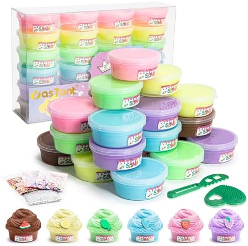 Slime Kit for Girls and Boys, Safe and Fluffy Slime for Kids, Stress Relief Kids Slime Kits for Toddlers, Stretchy Butter Slime Pack of 24