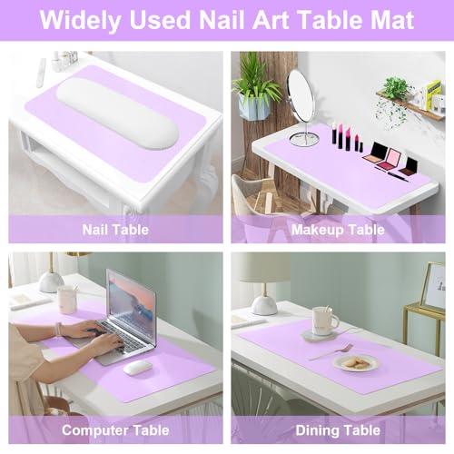 Nail Art Table Mat,Foldable Nail Arm Rest Pad for Nails,Soft Microfiber PU Leather Nail Mat for Table,Waterproof Manicure Pad,Nail Table Pad for Nail Technician Salon Home-Purple