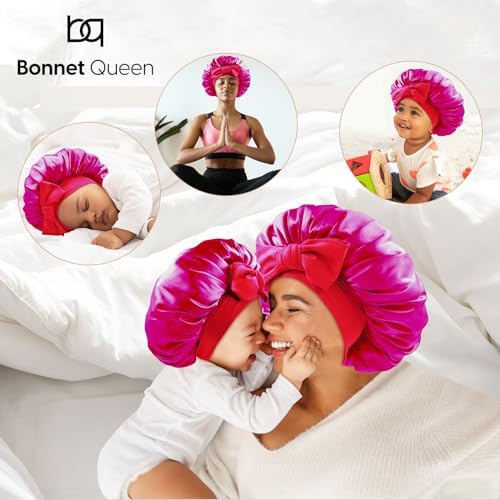 BONNET QUEEN Mommy and Me Silk Satin Sleep Bonnet Hair Wrap 2Pcs
