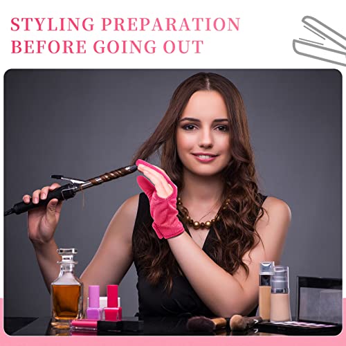 Geyoga 2 Pcs Heat Resistant Gloves for Hair Styling 3 Finger Barber Gloves Reusable Curling Wand Heat Protector for Hair Dye(Rose Red)