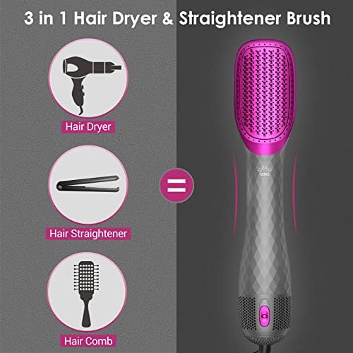 3 in 1 Hair Dryer Brush Professional 1200W Powerful Ceramic Tourmaline 3 Heat/2 Speed Settings One Step Hair Dryer and Styler (Gray)