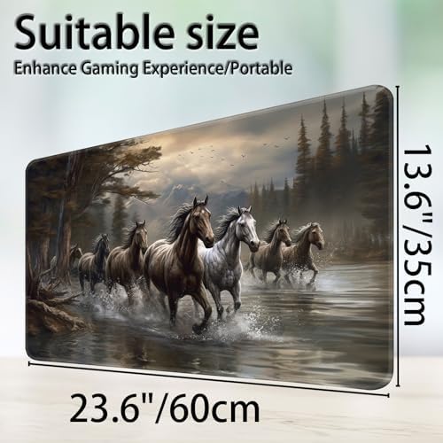 for MTG Game Playmat, for Magic TCG Rubber Play mat,Tabletop Card Playmats with Smooth Surface,Trading Card Inked Game Mat,Battle Game,Horses in River