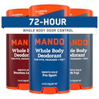 Mando Whole Body Deodorant For Men - Smooth Solid Stick - 72 Hour Odor Control - Aluminum Free, Baking Soda Free, Skin Safe - 2.6 ounce (Pack of 3)