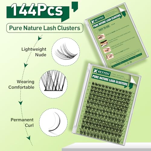 Natural Lash Clusters Wispy Eyelash Clusters 144 pcs Cluster Eyelash Extensions D Curl Individual Lashes 8-18MIX Mix Length Light and Natural Lashes Look with Thin Lash Band by KEYYOU(N02-8-18MIX-D)