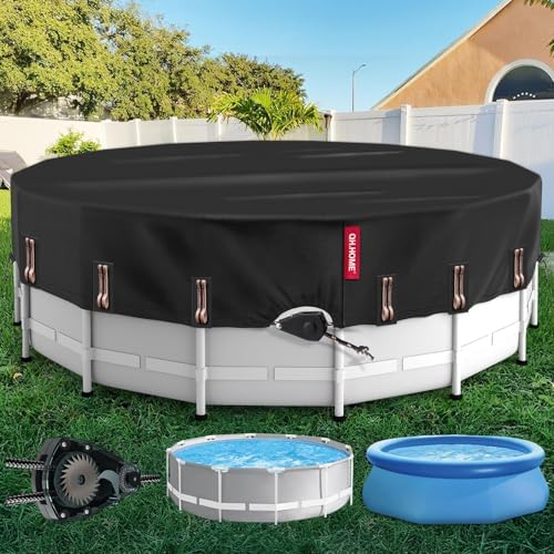 QH.HOME 18 Ft RoundSolar Pool Cover with Fast Tightening Patented Ratchet,Pool Covers for Above Ground Pools, One-Piece Tear Resistant Swimming Pool Cover Protector with Upgraded Ultimate Windproof
