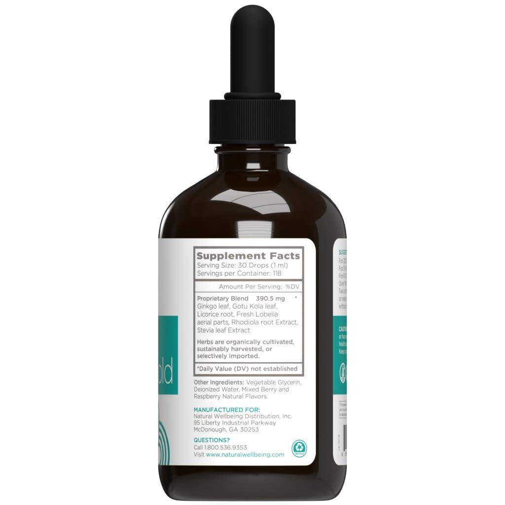 Natural Wellbeing Kids' Attention Gold - Natural Support for Focus and Concentration with Rhodiola - Mixed Berry & Raspberry Flavor - 4 oz (118 ml)