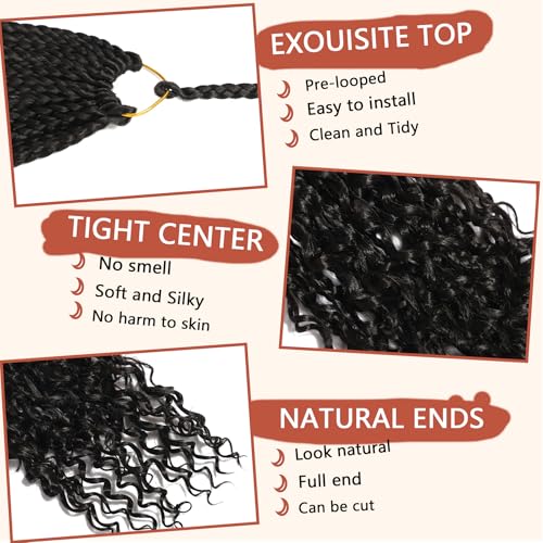 Goddess Box Braids Crochet Hair for Black Women 18 Inch 8 Packs Boho Crochet Braids with Curly Ends Pre Looped Bohemian Knotless Short Crochet Boho Braids Mermaid Box Braids Crochet Hair(18 Inch 2#)